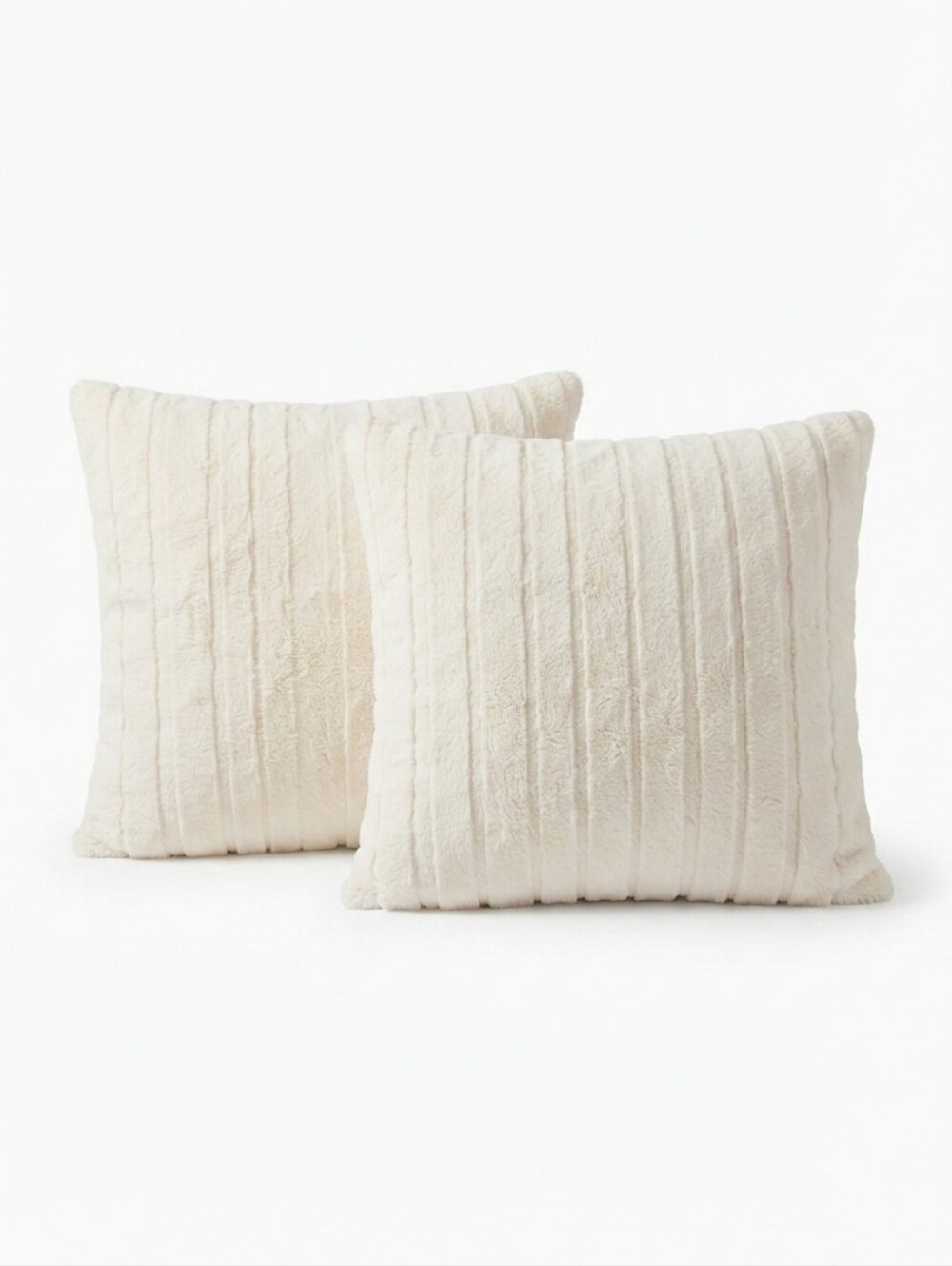 Koolaburra by UGG Faux Fur Pillow Covers - Cream/Ivory Textured Stripe - Set of